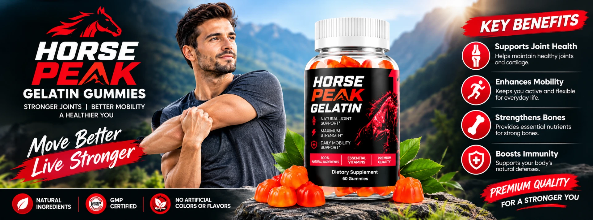 Horse Peak Gelatin Gummies — key benefits with natural ingredients, GMP certified